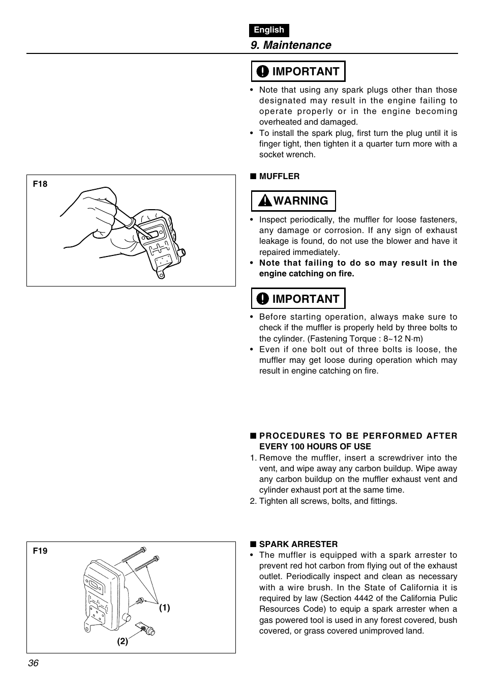 Maintenance, Important warning important | RedMax EBZ7001 User Manual | Page 36 / 56