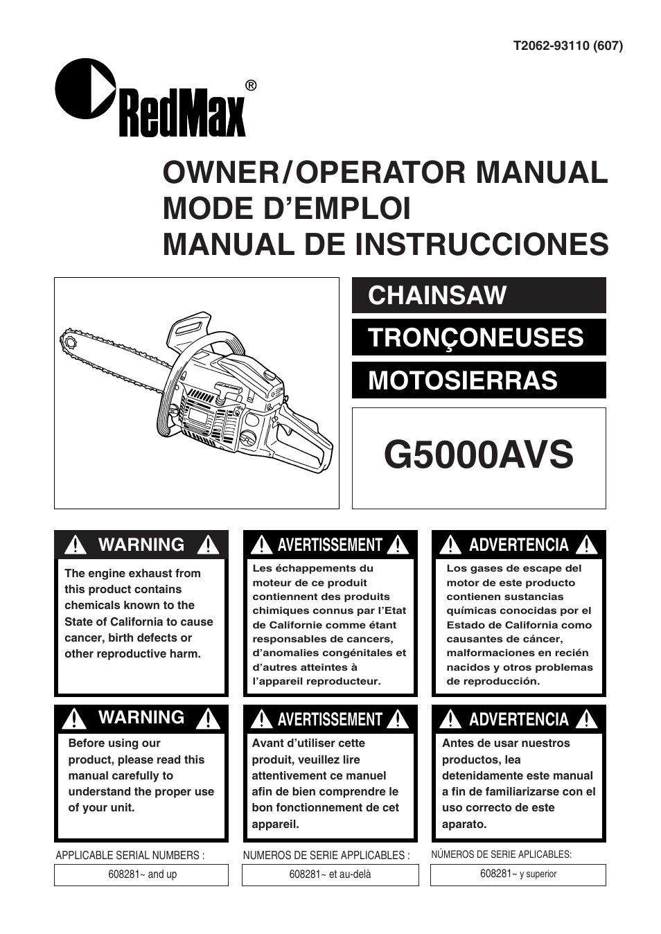 RedMax G5000AVS User Manual | 72 pages