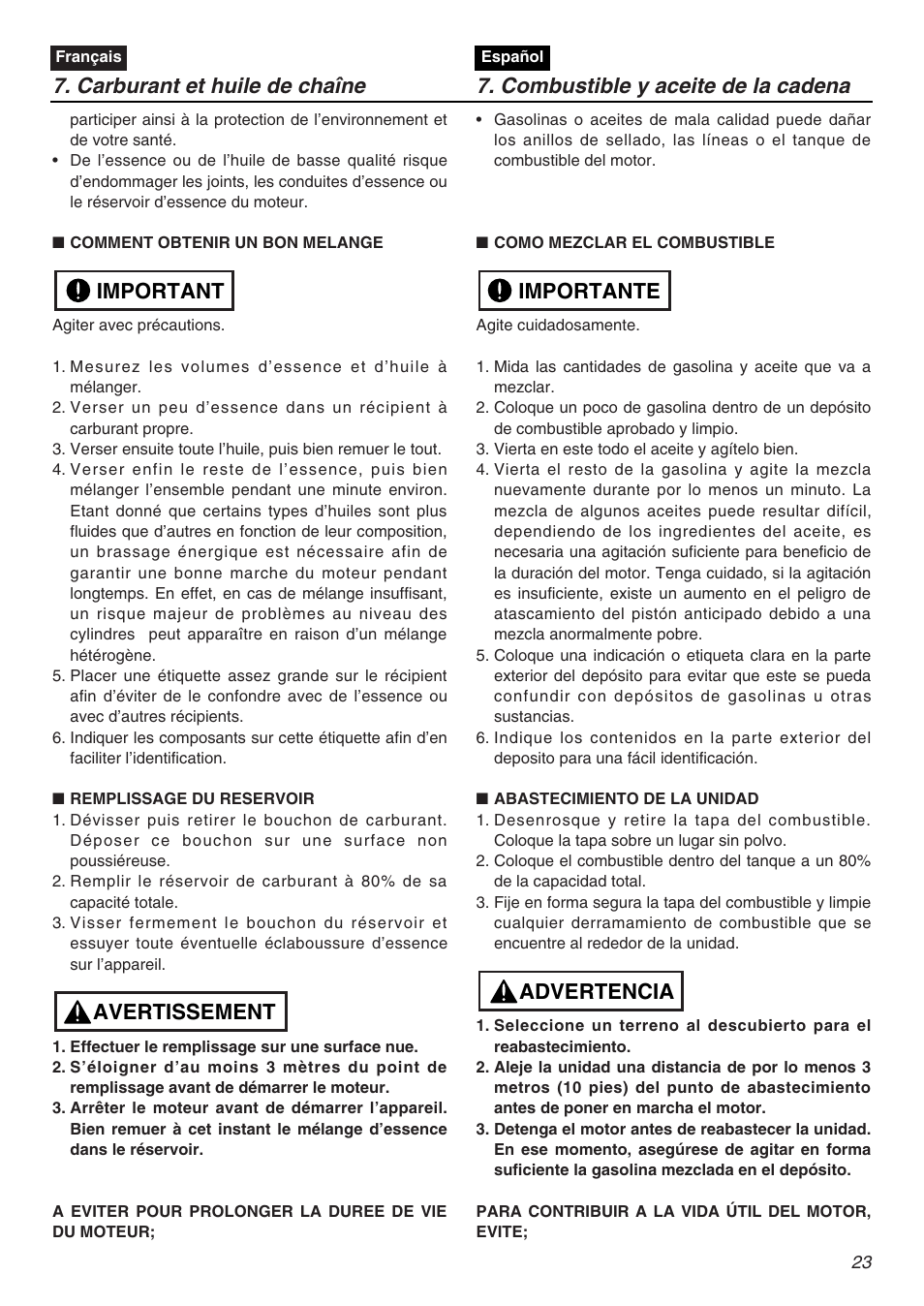 Avertissement important | RedMax G5000AVS User Manual | Page 23 / 72