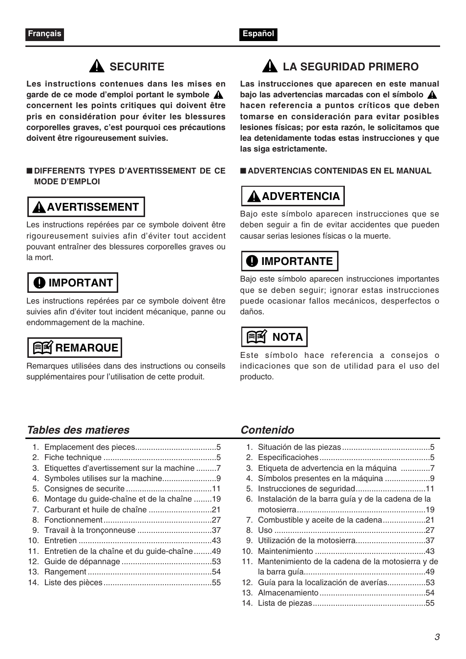 Securite | RedMax G5000AVS User Manual | Page 3 / 72