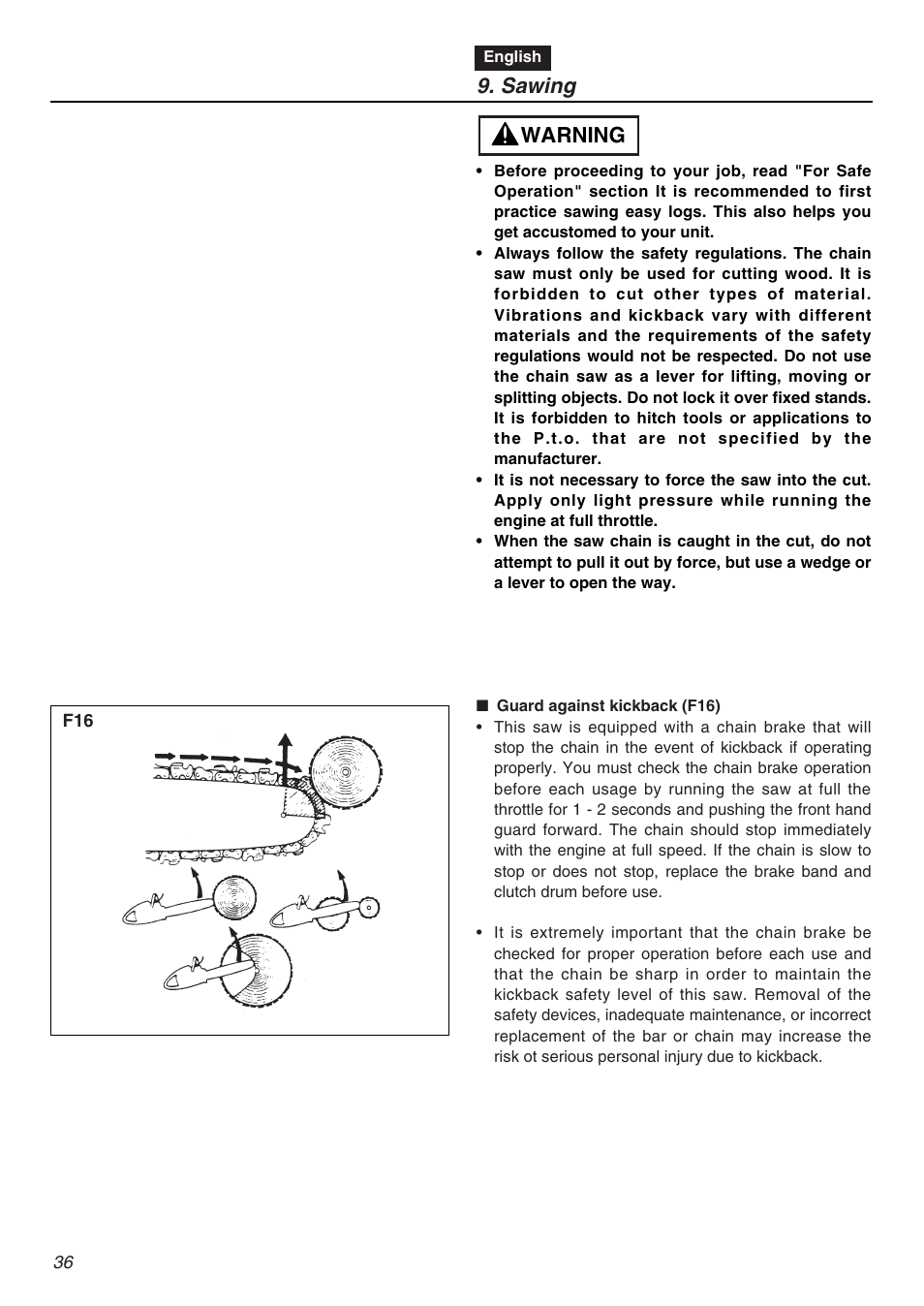 Sawing, Warning | RedMax G5000AVS User Manual | Page 36 / 72