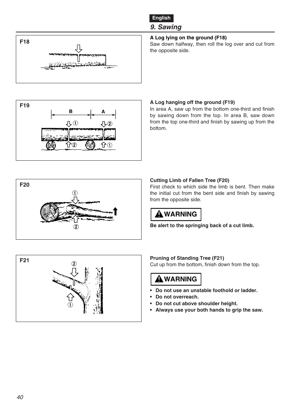 Sawing, Warning | RedMax G5000AVS User Manual | Page 40 / 72