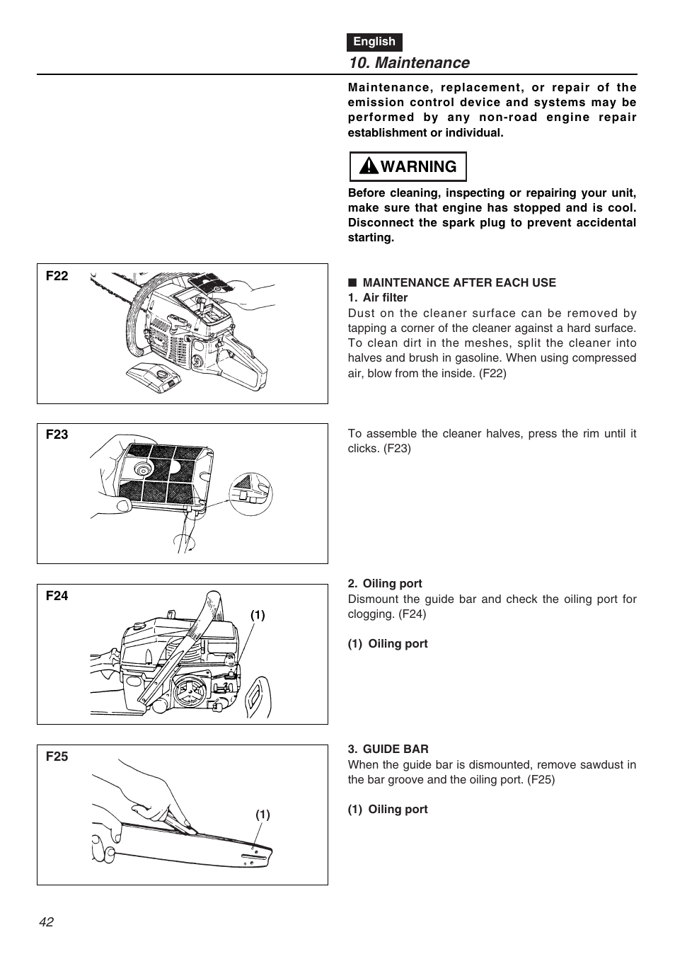 Maintenance, Warning | RedMax G5000AVS User Manual | Page 42 / 72