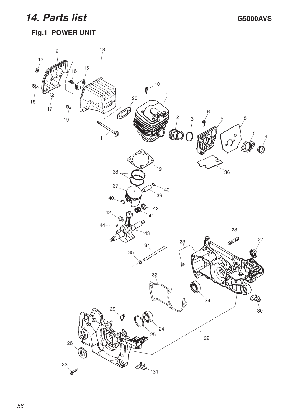 Parts list | RedMax G5000AVS User Manual | Page 56 / 72