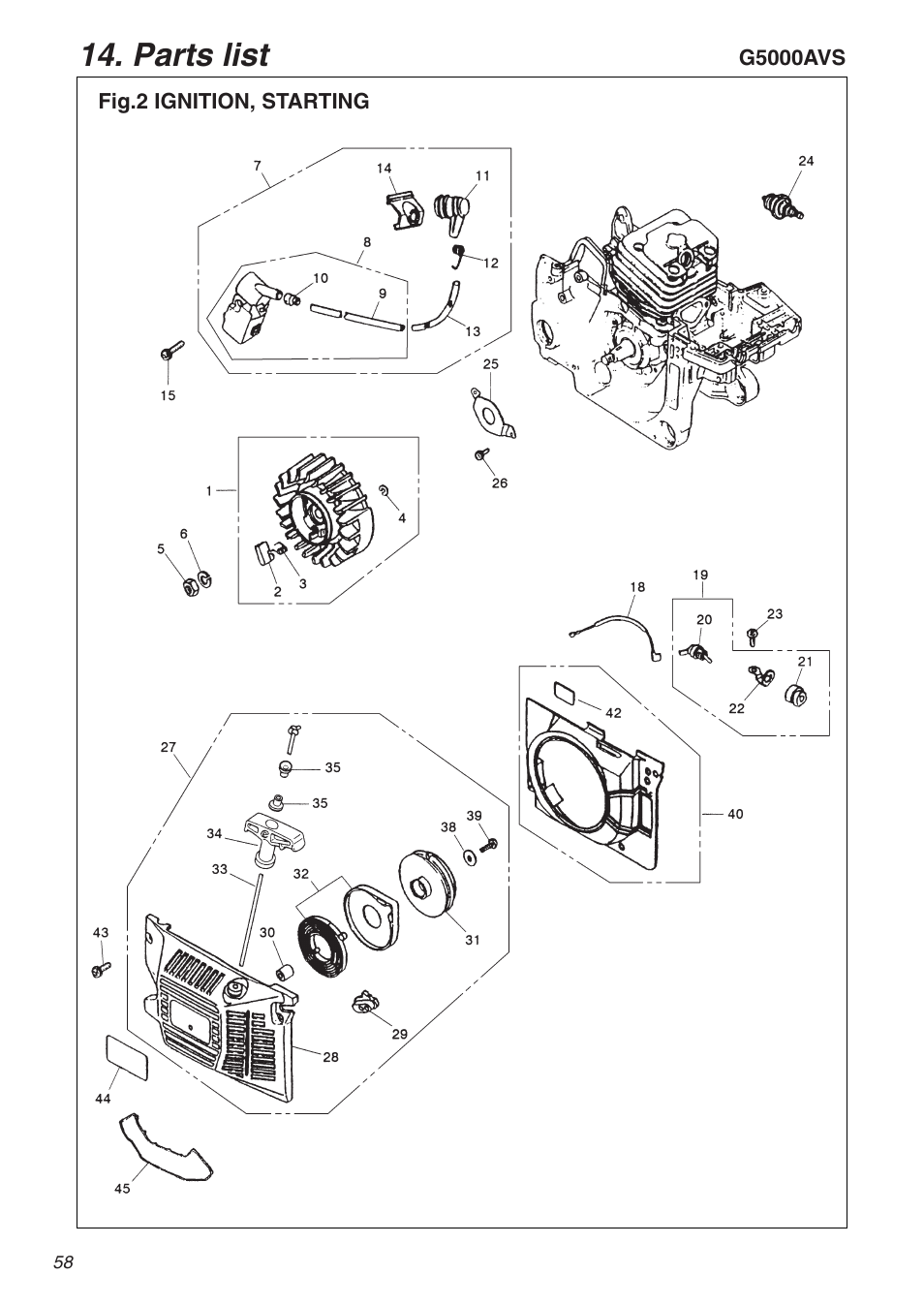 Parts list | RedMax G5000AVS User Manual | Page 58 / 72