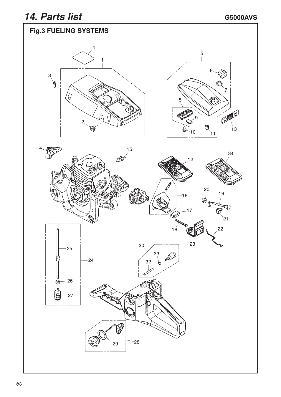 Parts list | RedMax G5000AVS User Manual | Page 60 / 72