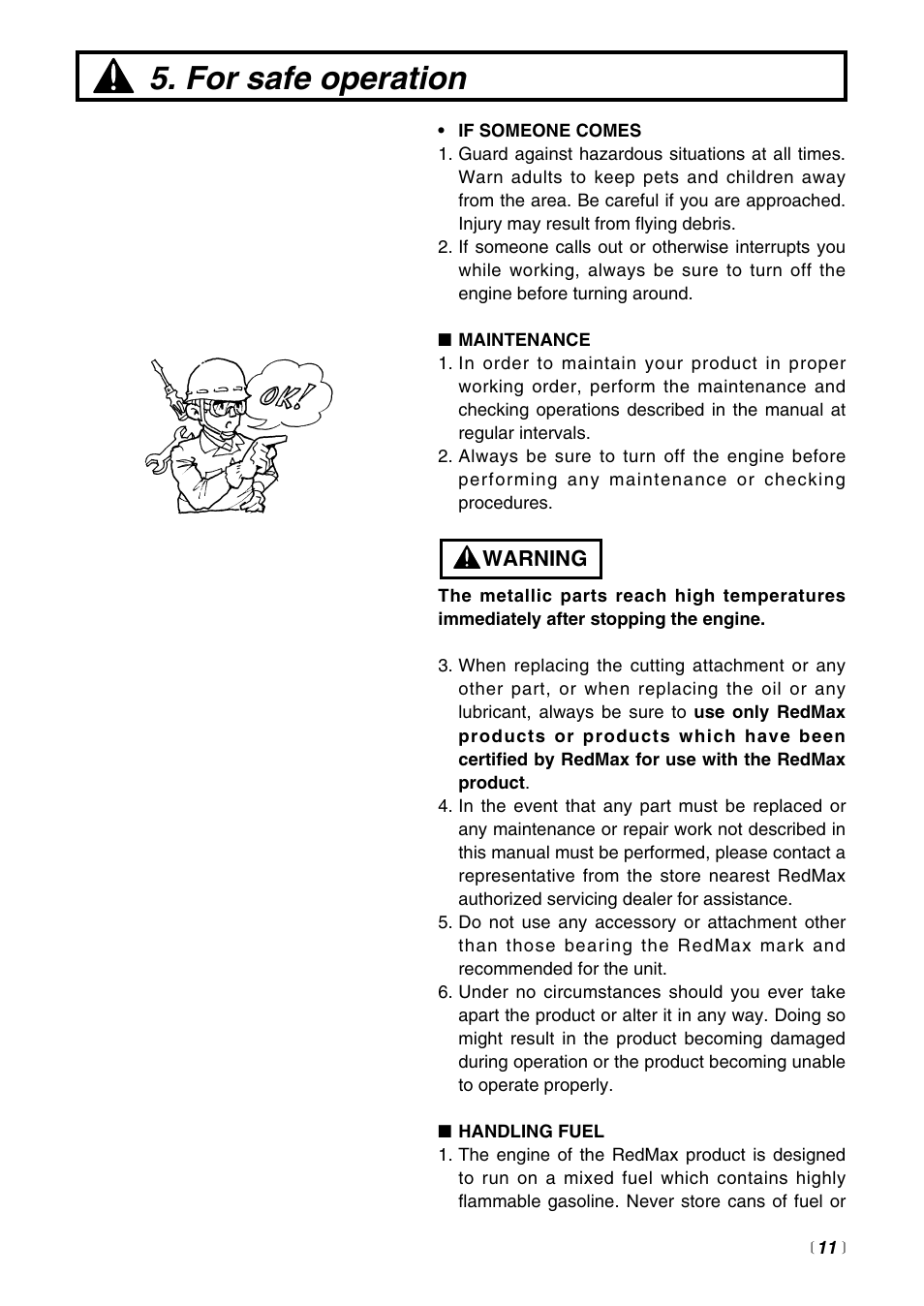 For safe operation | RedMax BT250 User Manual | Page 11 / 31
