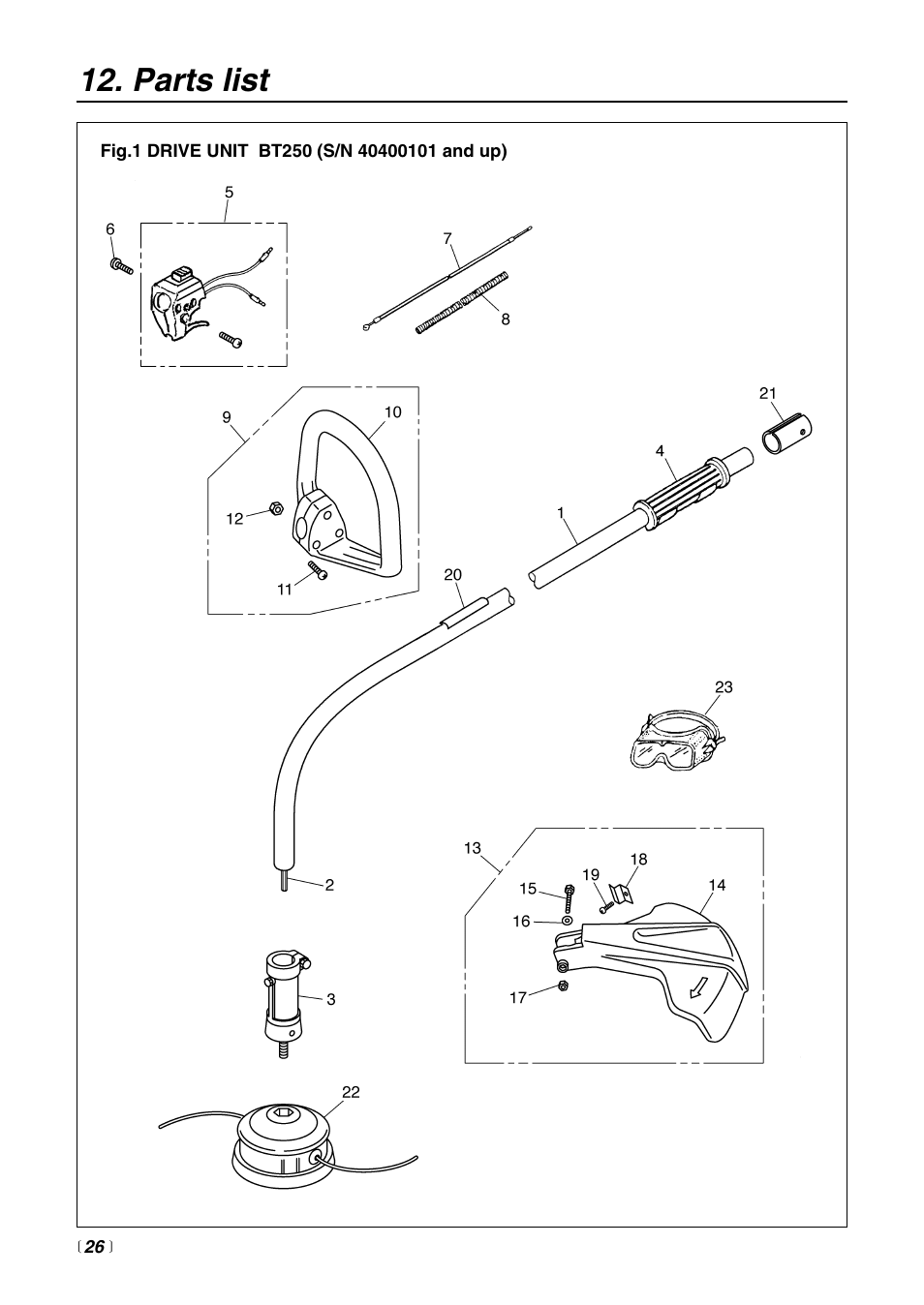 Parts list | RedMax BT250 User Manual | Page 26 / 31