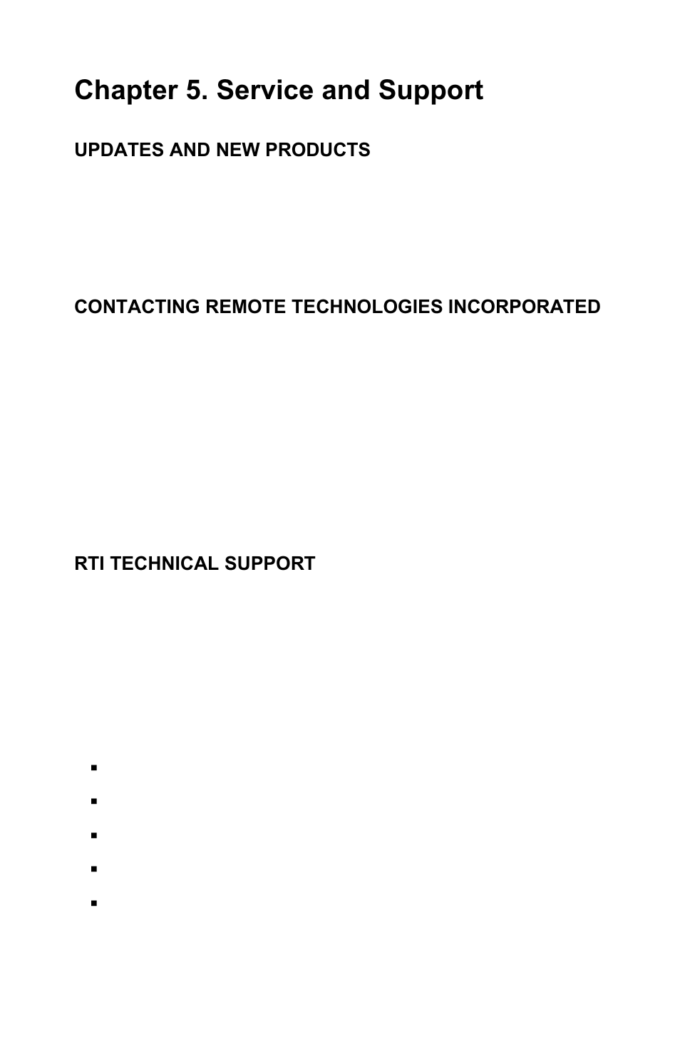 Chapter 5. service and support | RTI U1 User Manual | Page 18 / 21