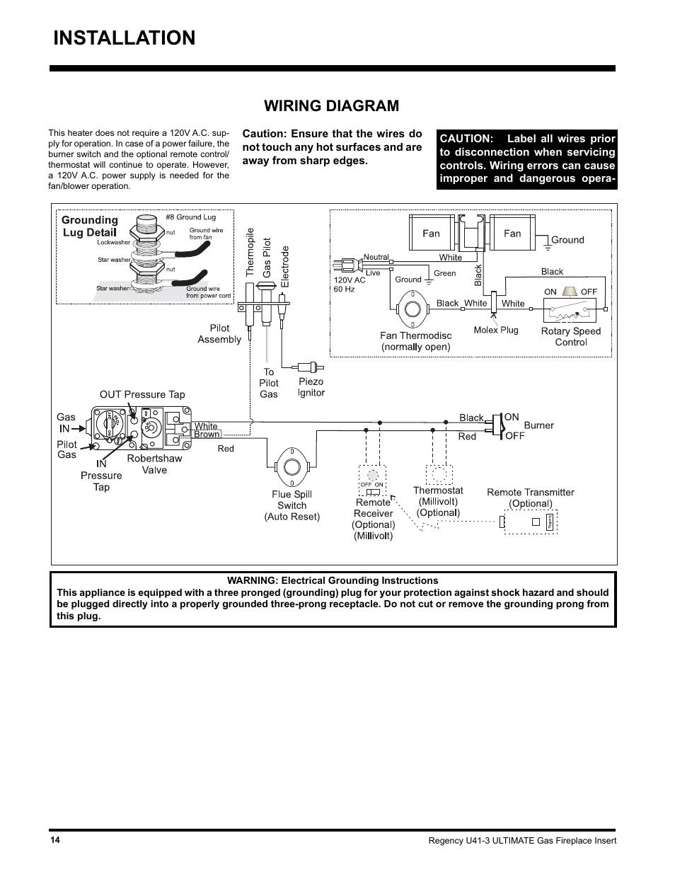 Installation, Wiring diagram | Regency Wraps U41-NG3 User Manual | Page 14 / 24