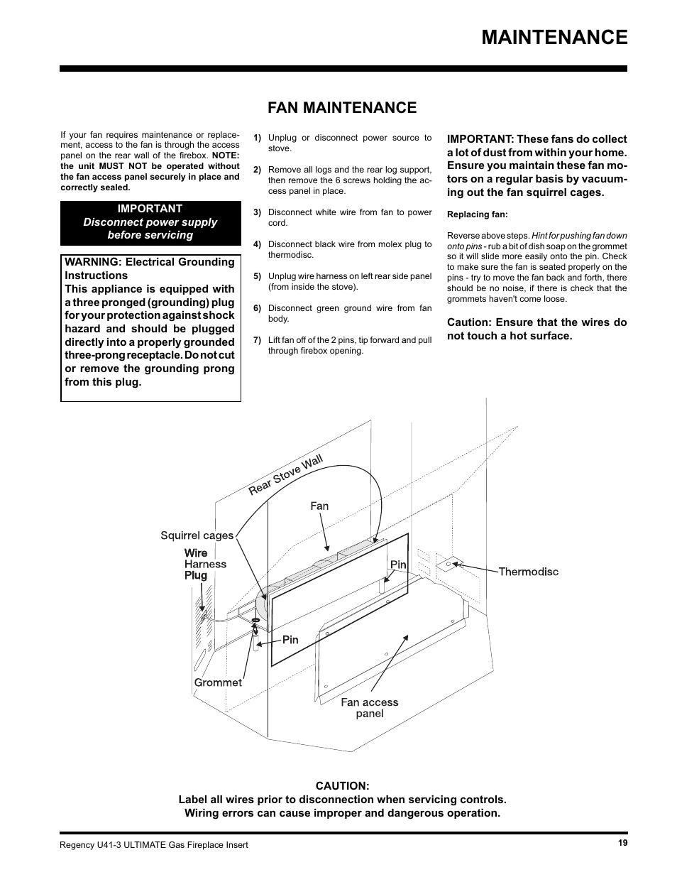 Maintenance, Fan maintenance | Regency Wraps U41-NG3 User Manual | Page 19 / 24