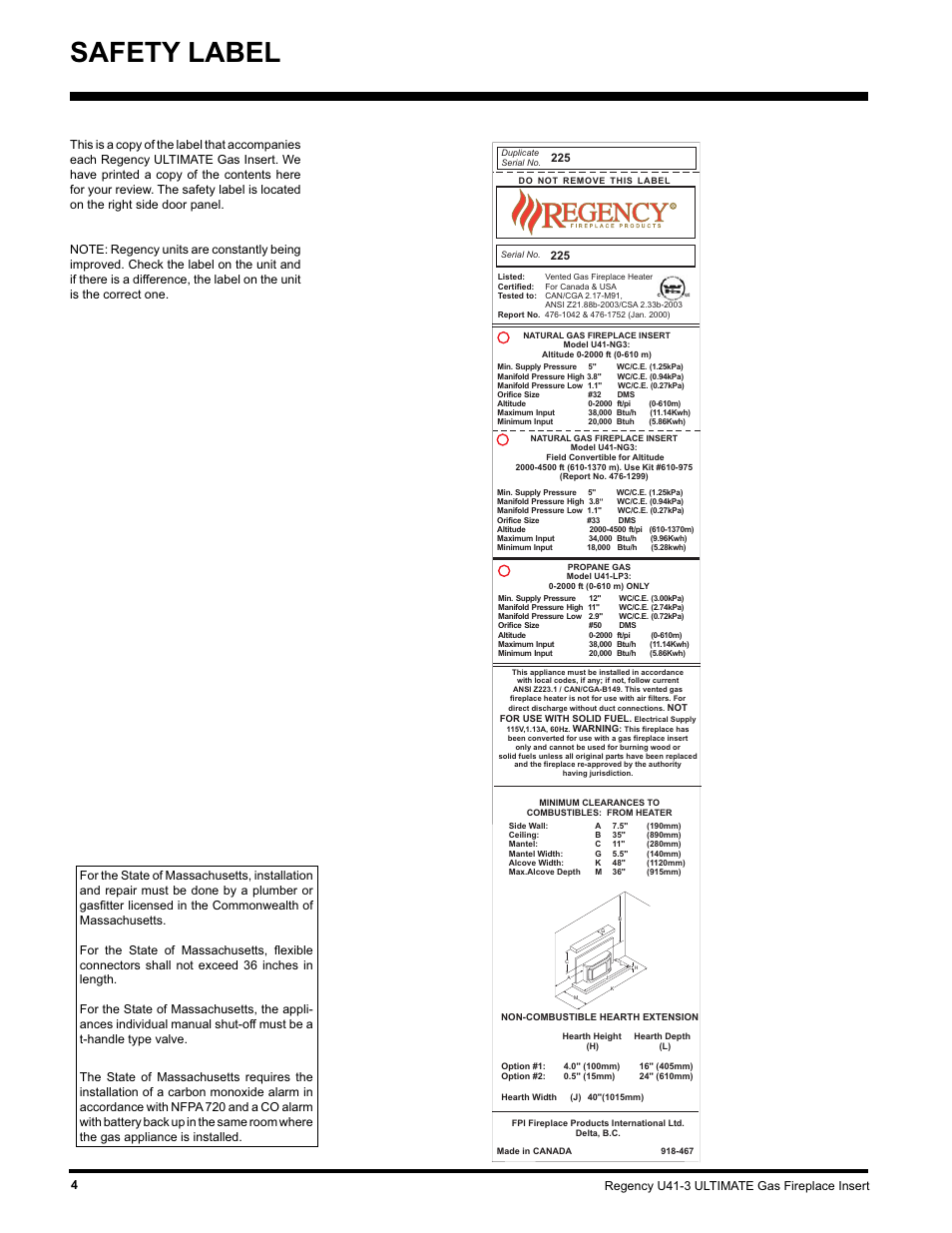 Safety label | Regency Wraps U41-NG3 User Manual | Page 4 / 24