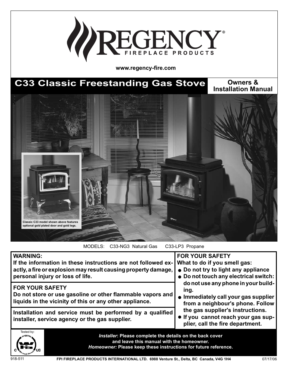 Regency Wraps C33-NG3 User Manual | 28 pages