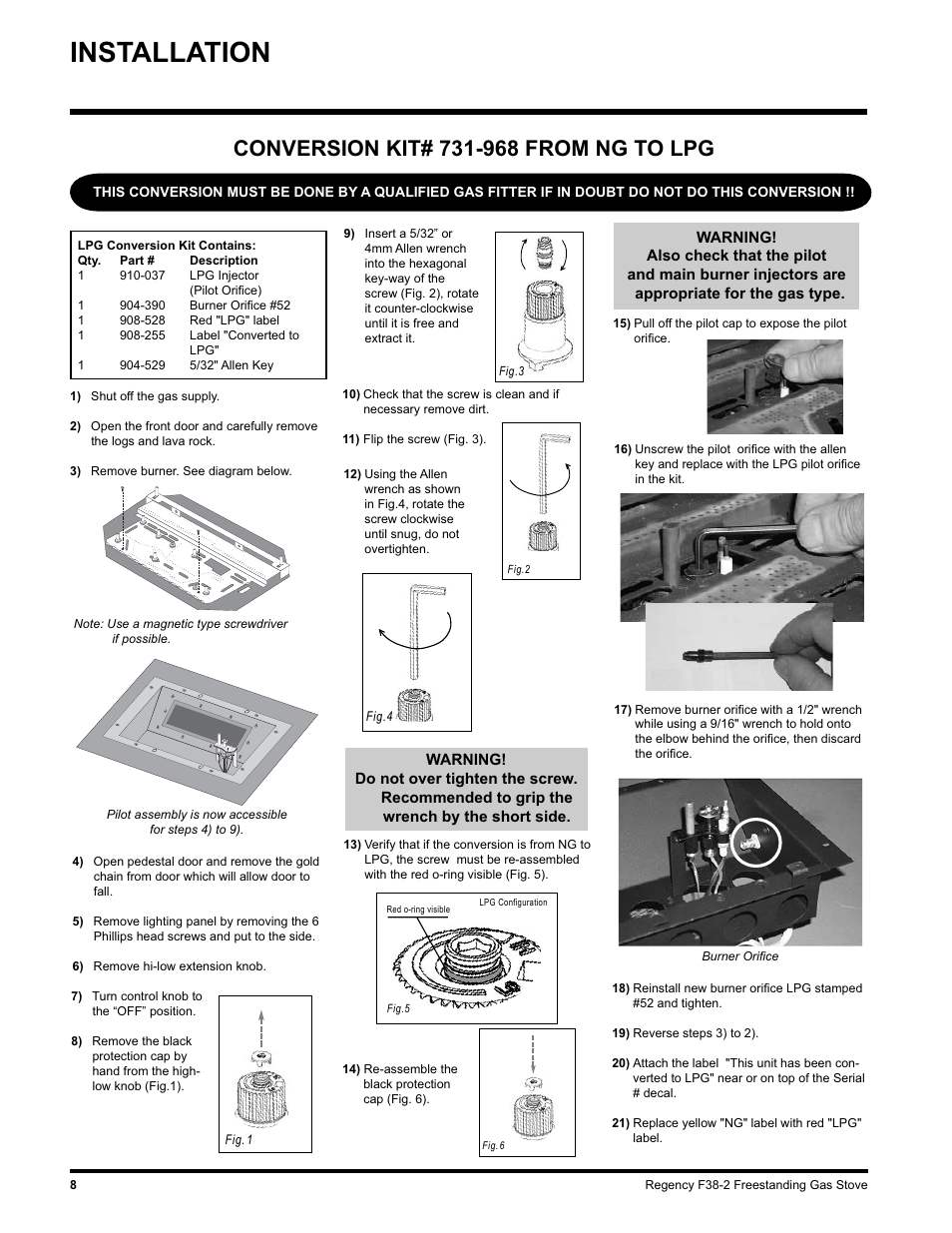 Installation | Regency Wraps F38-LPG2 User Manual | Page 8 / 24