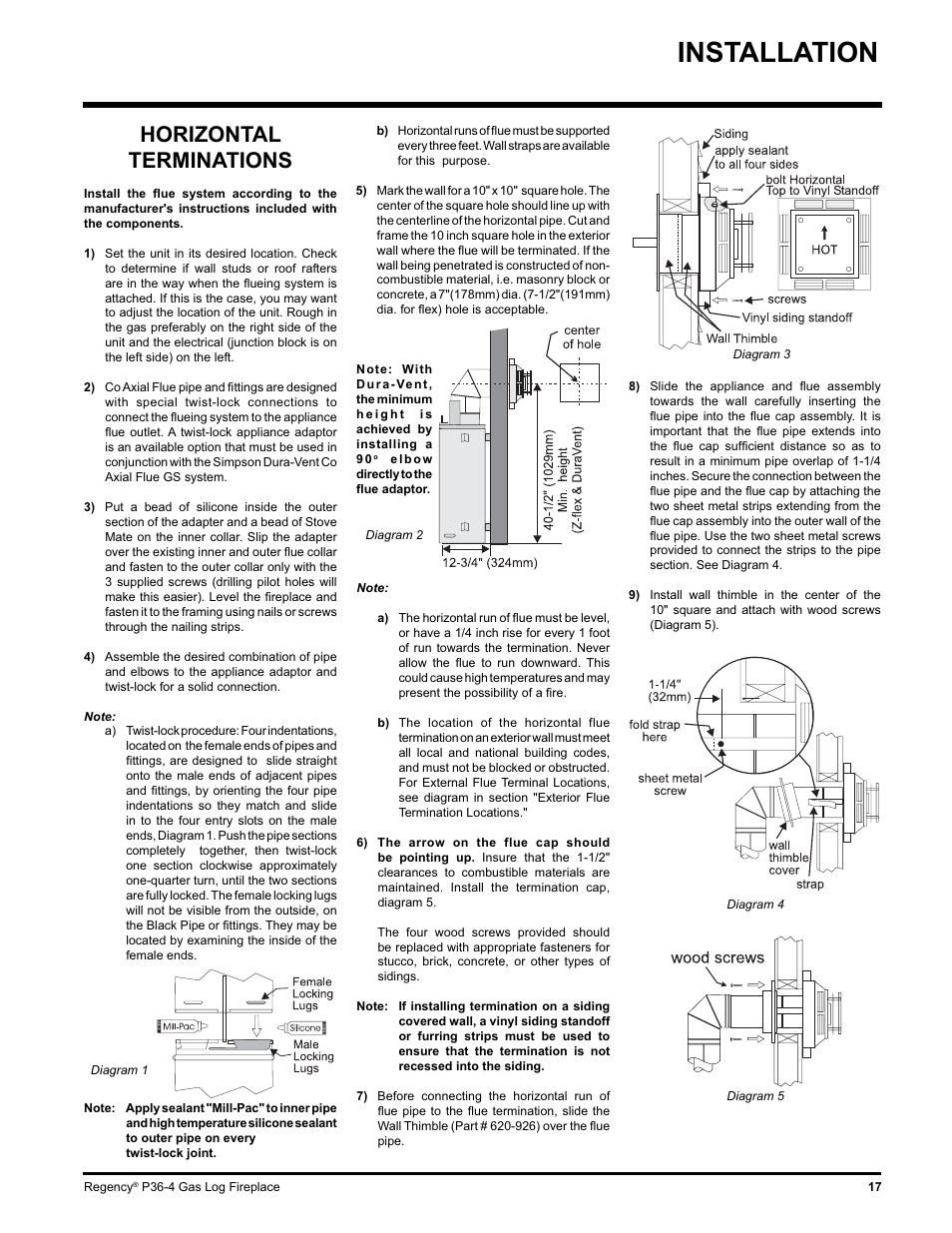 Installation, Horizontal terminations | Regency Wraps P36-LPG4 User Manual | Page 17 / 44