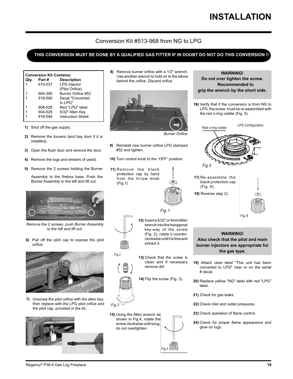 Installation | Regency Wraps P36-LPG4 User Manual | Page 19 / 44