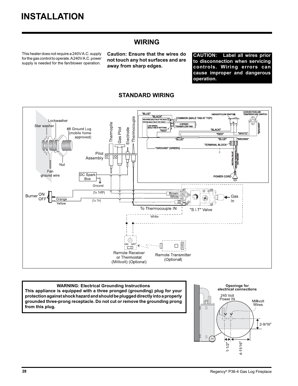 Installation, Wiring | Regency Wraps P36-LPG4 User Manual | Page 28 / 44