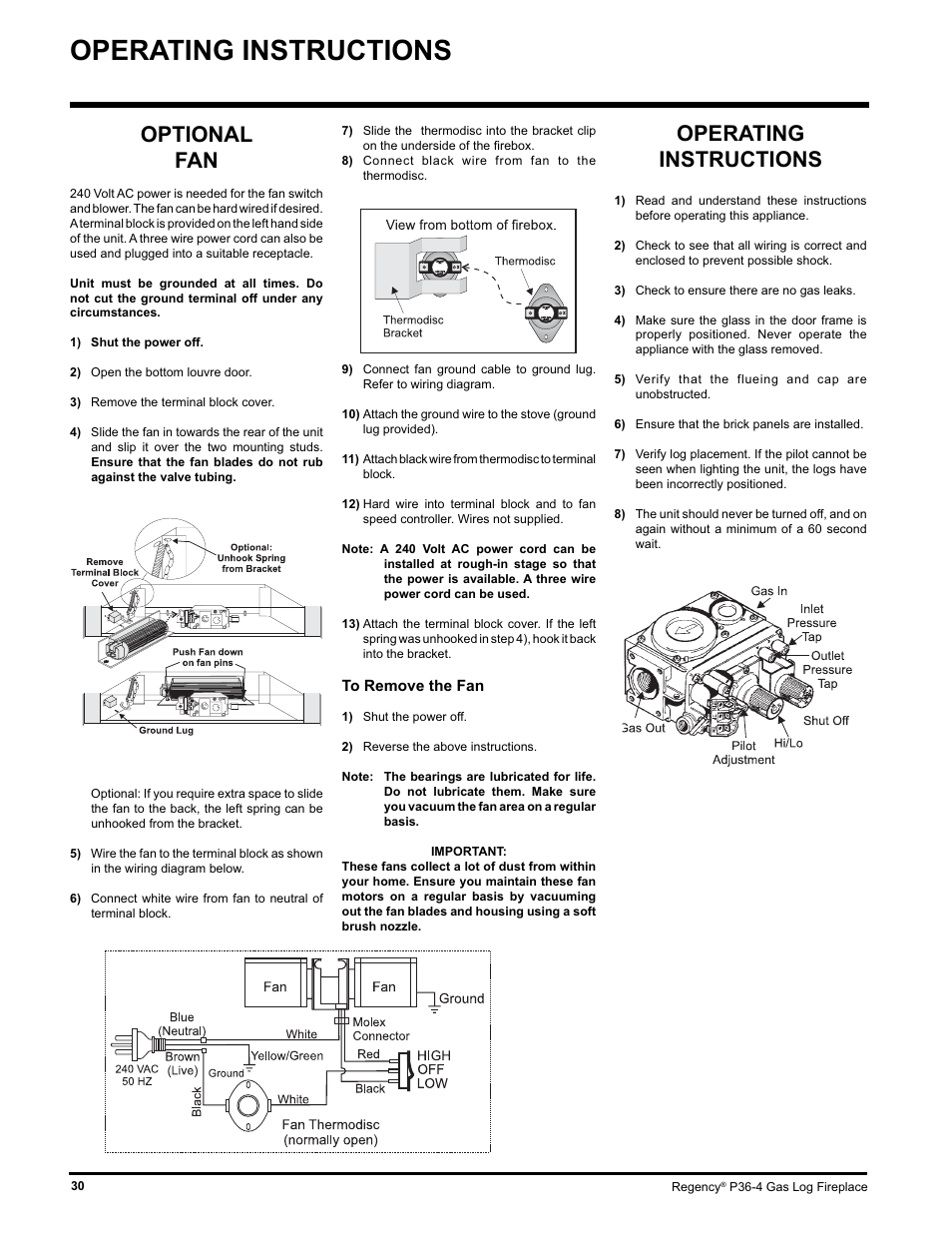 Operating instructions, Optional fan | Regency Wraps P36-LPG4 User Manual | Page 30 / 44