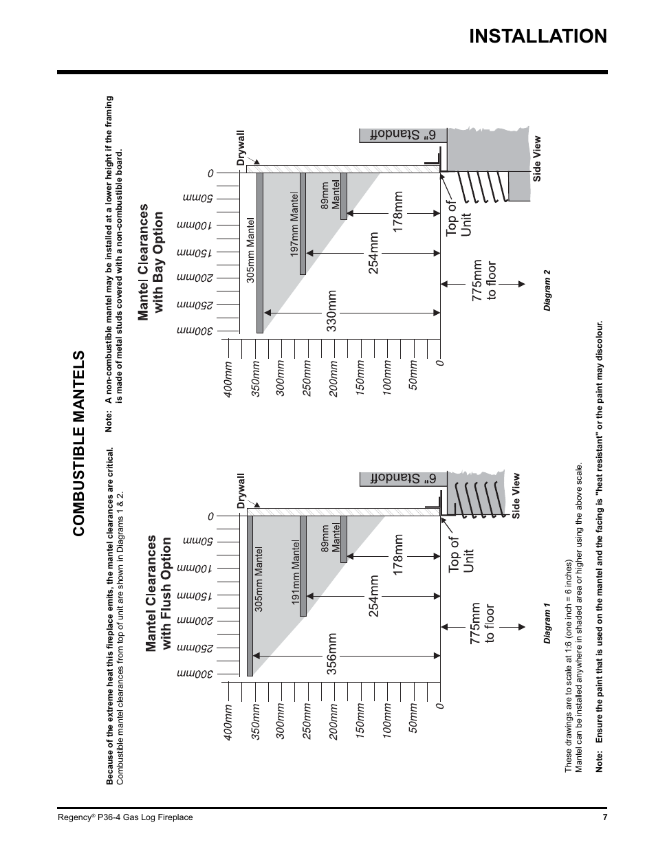 Installation, Combustible mantels | Regency Wraps P36-LPG4 User Manual | Page 7 / 44