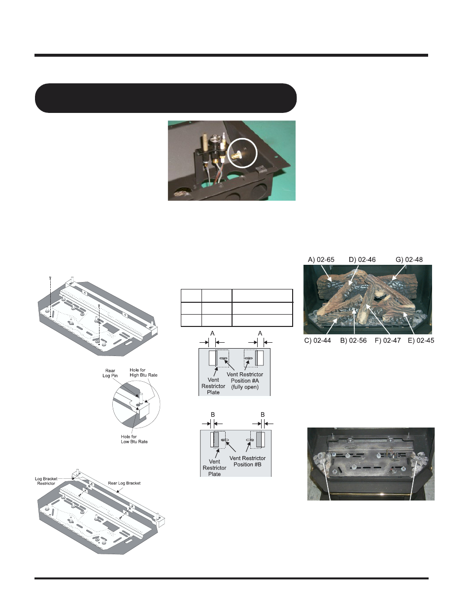 Installation, Log set installation, Conversion to lower btu rating for u38 | Regency Wraps U38-LP User Manual | Page 10 / 24