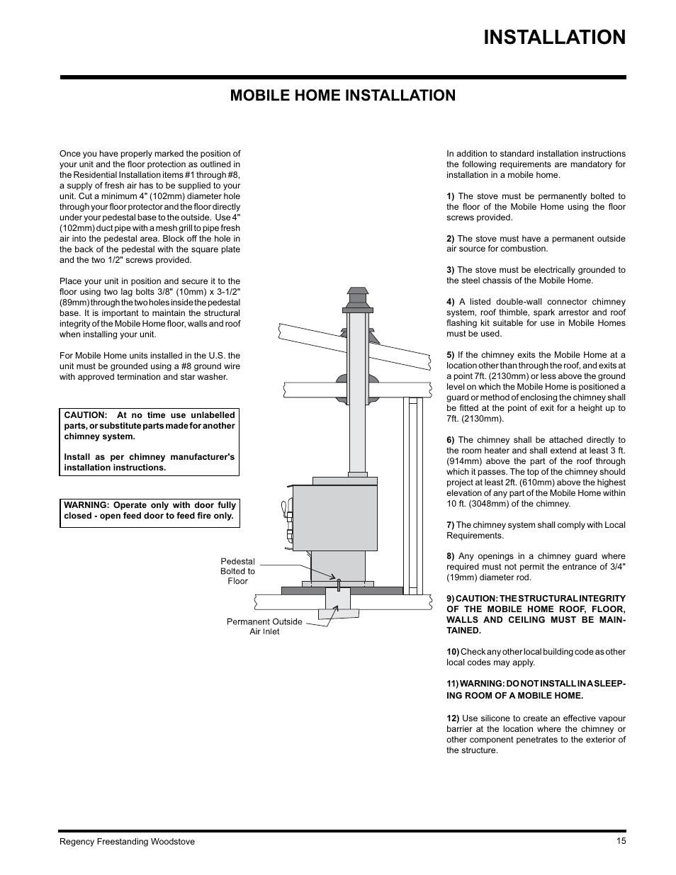 Installation, Mobile home installation | Regency Wraps S2400M User Manual | Page 15 / 28