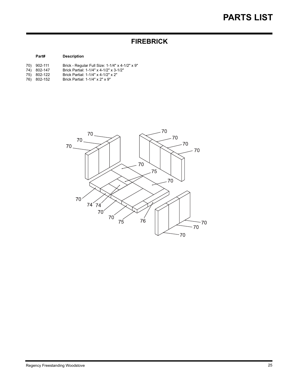Parts list, Firebrick | Regency Wraps S2400M User Manual | Page 25 / 28