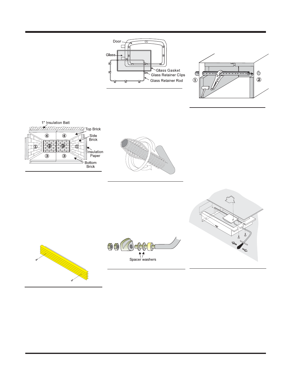 Installation, Masonry liner/ bricks, Louvers | Glass installation, Door handle, Latch adjustment, Secondary air tube installation, Operating instructions, First fire | Regency Wraps Z2510L User Manual | Page 19 / 24