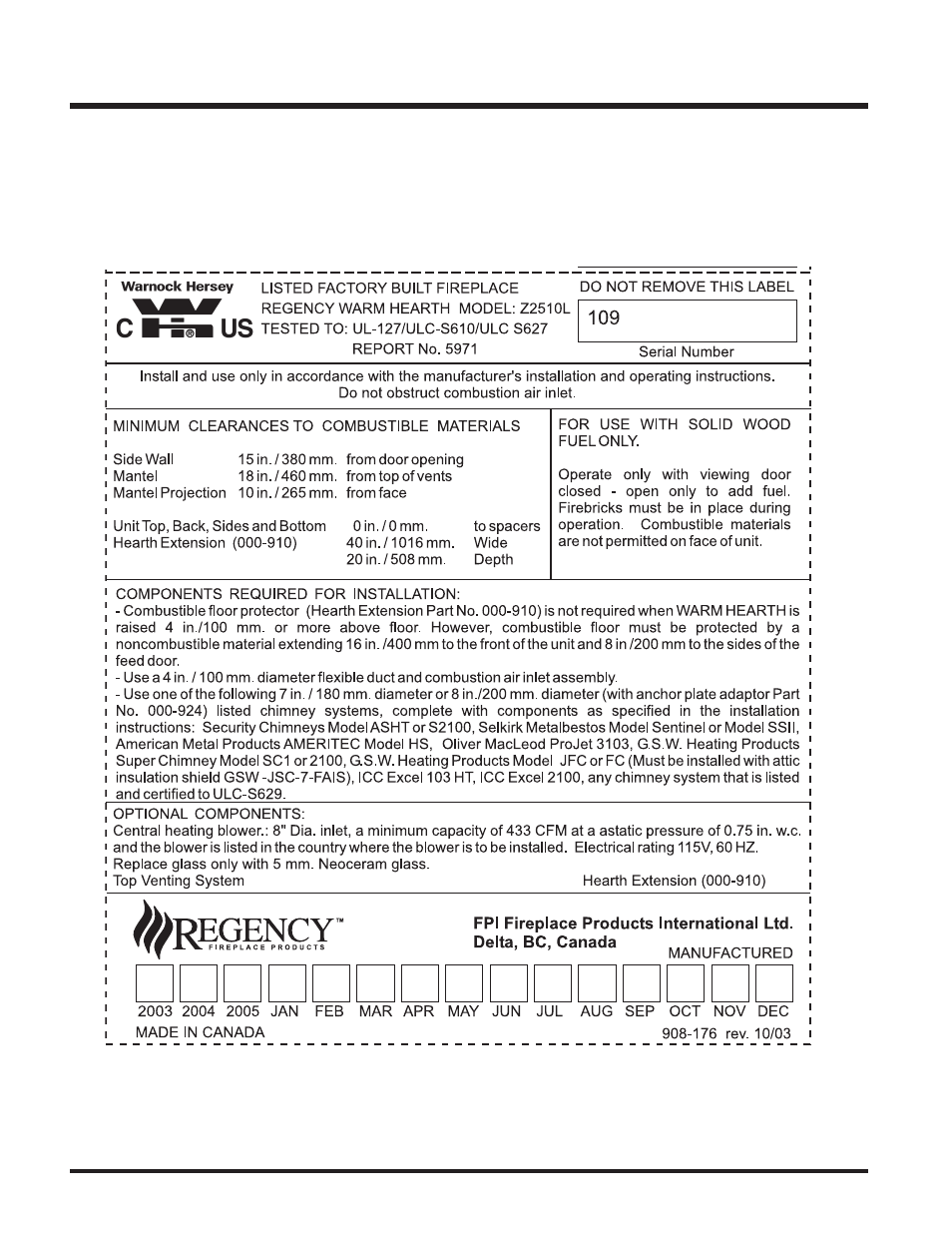 Safety label | Regency Wraps Z2510L User Manual | Page 4 / 24