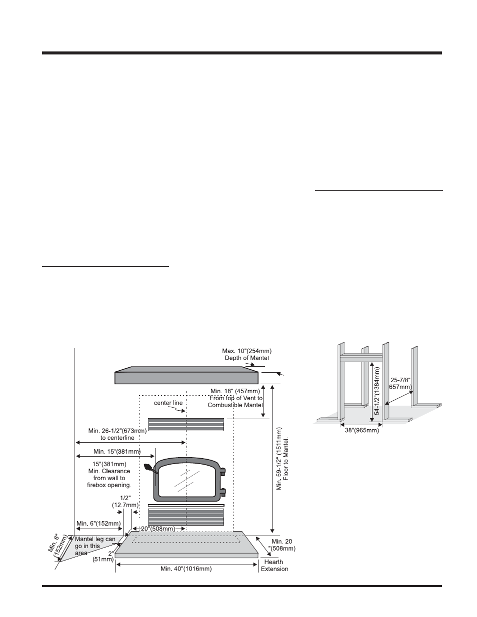 Installation, Clearances and height requirements, Fireplace enclosure framing | Regency Wraps Z2510L User Manual | Page 7 / 24
