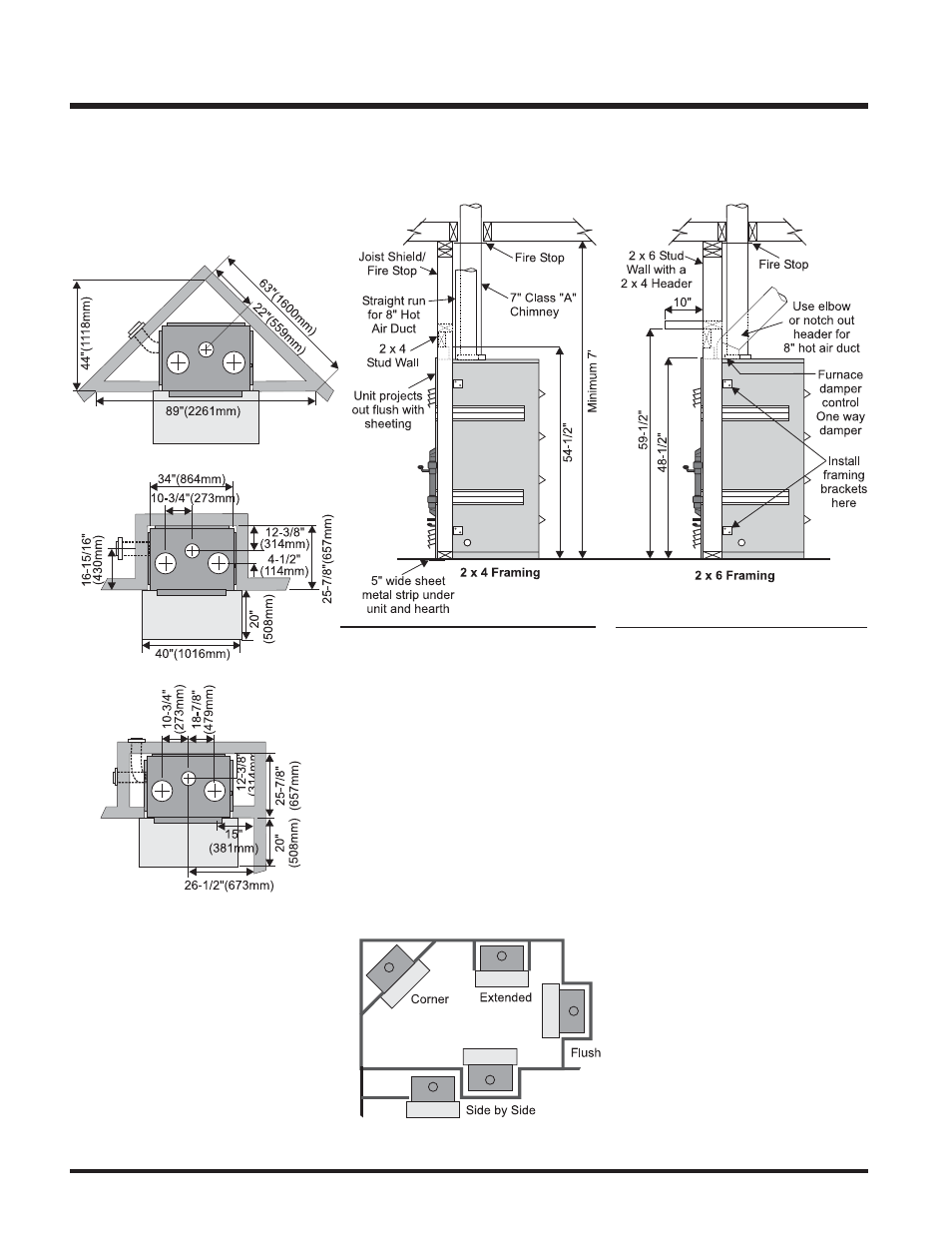 Installation, Hearth extension, Framing details | Location of fireplace | Regency Wraps Z2510L User Manual | Page 8 / 24