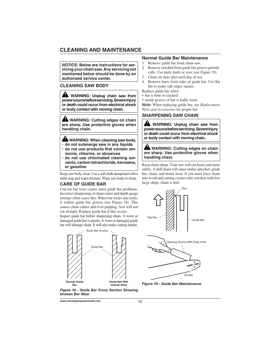 Cleaning and maintenance | Remington Power Tools 111174-01 User Manual | Page 16 / 29