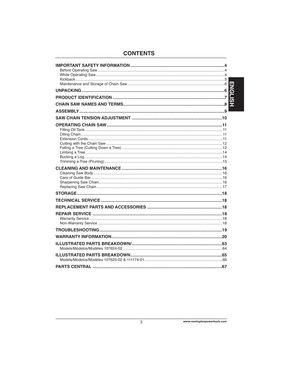 Remington Power Tools 111174-01 User Manual | Page 3 / 29