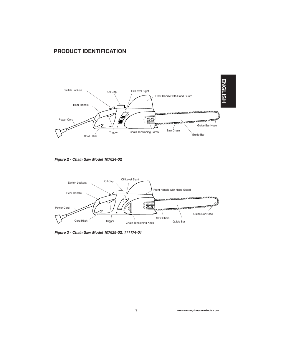 English, Product identification | Remington Power Tools 111174-01 User Manual | Page 7 / 29