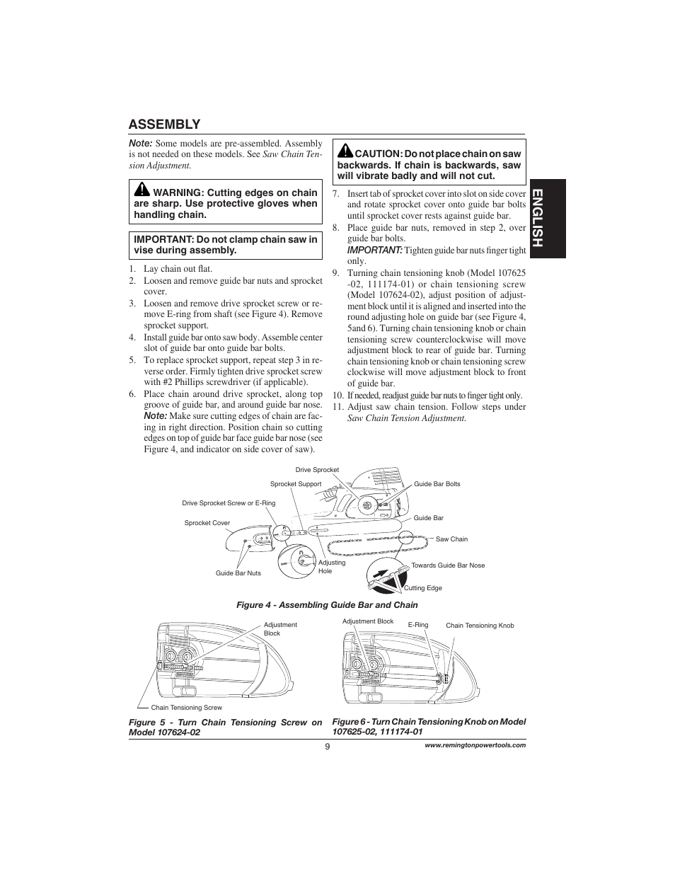 English, Assembly | Remington Power Tools 111174-01 User Manual | Page 9 / 29