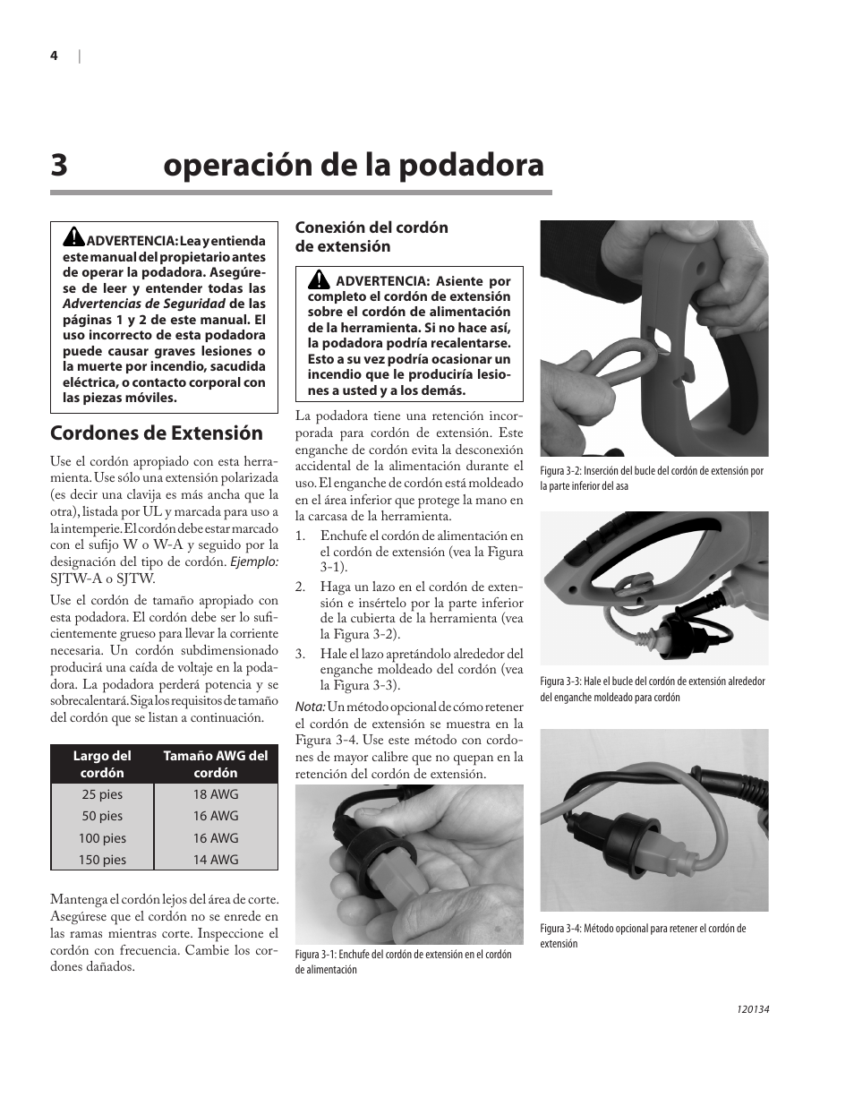 3operación de la podadora, Cordones de extensión | Remington Power Tools HT5024PHT User Manual | Page 21 / 40