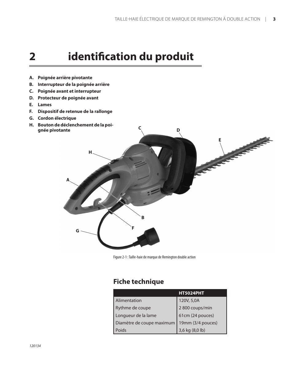 2identification du produit, Fiche technique | Remington Power Tools HT5024PHT User Manual | Page 33 / 40