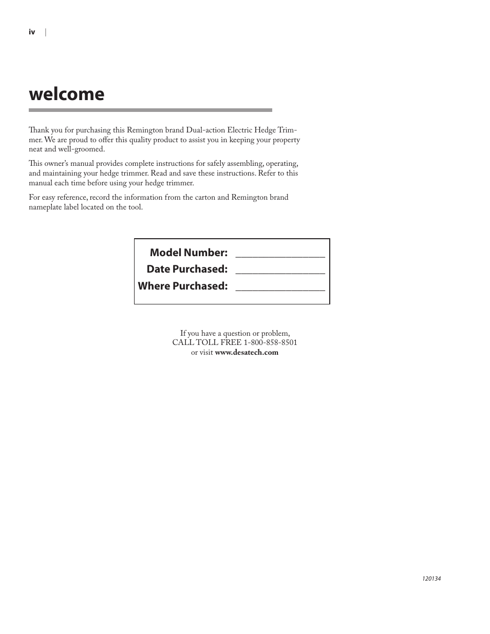 Welcome | Remington Power Tools HT5024PHT User Manual | Page 4 / 40