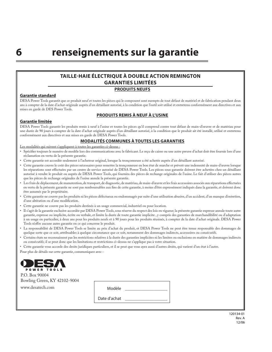 6renseignements sur la garantie | Remington Power Tools HT5024PHT User Manual | Page 40 / 40