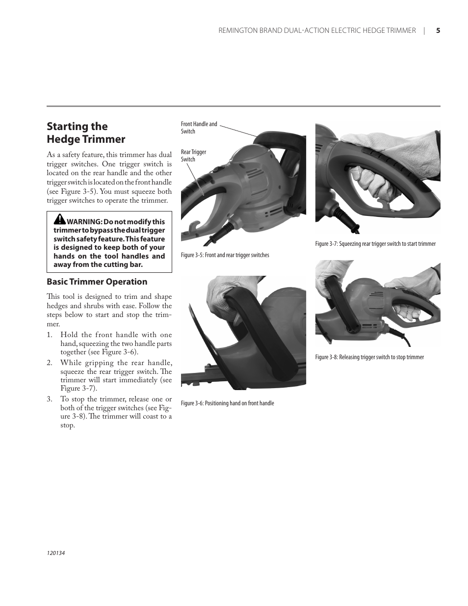 Starting the hedge trimmer | Remington Power Tools HT5024PHT User Manual | Page 9 / 40