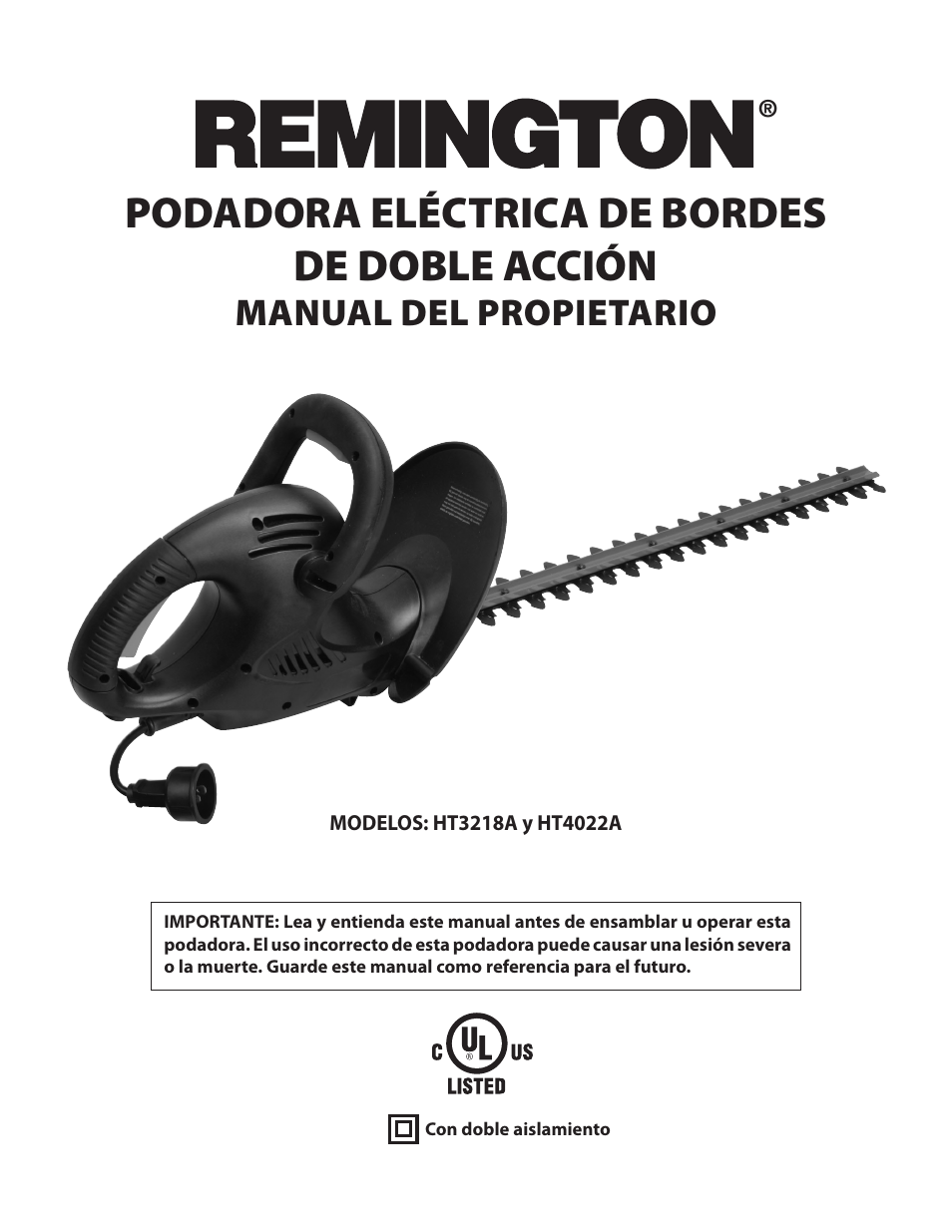 Podadora eléctrica de bordes de doble acción, Manual del propietario | Remington Power Tools HT3218A User Manual | Page 15 / 40