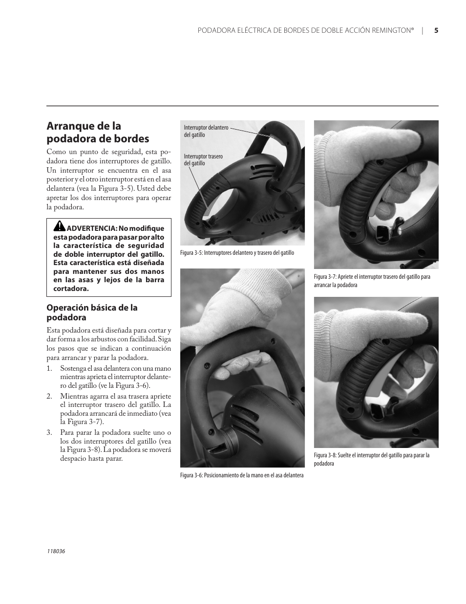 Arranque de la podadora de bordes | Remington Power Tools HT3218A User Manual | Page 23 / 40
