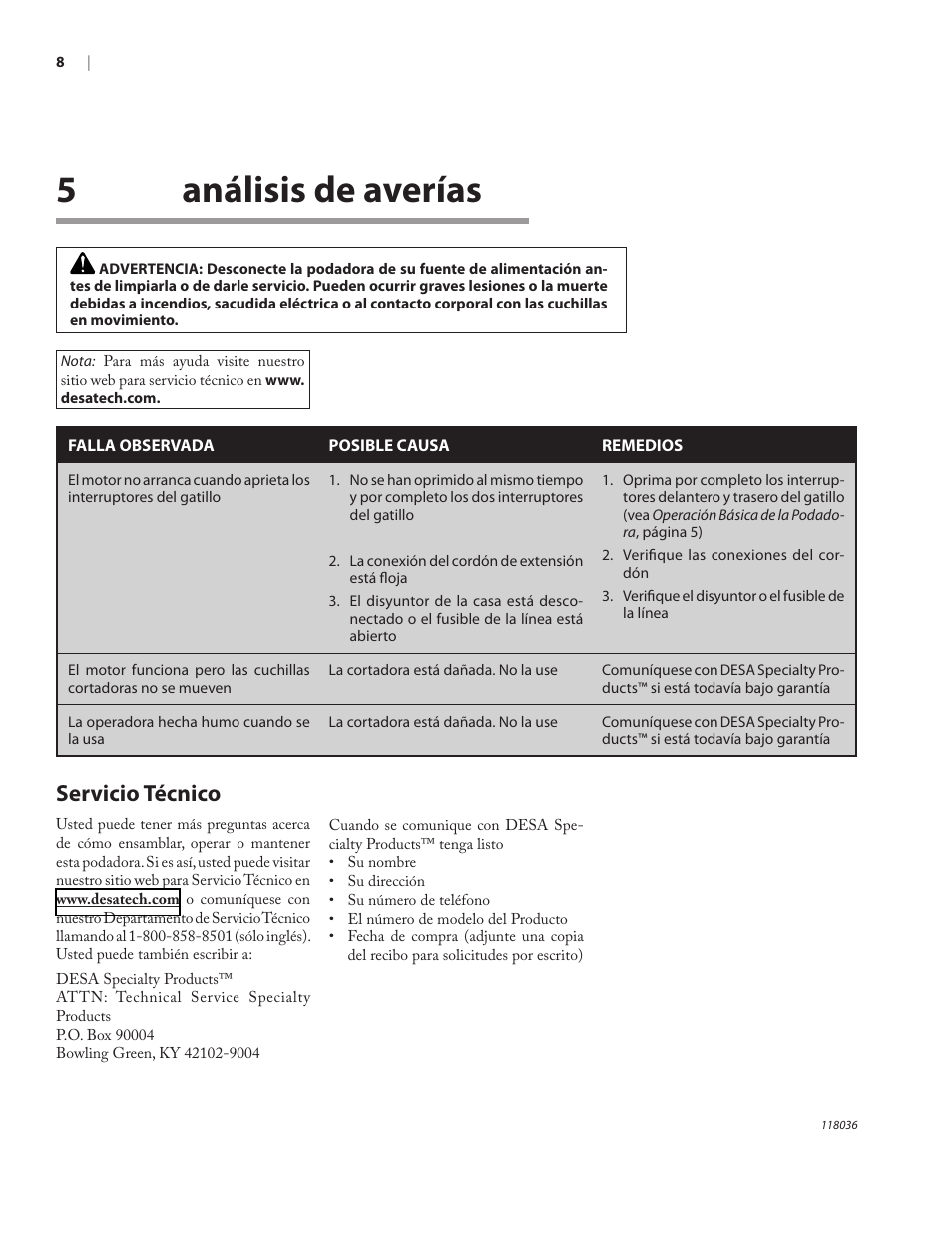 5análisis de averías, Servicio técnico | Remington Power Tools HT3218A User Manual | Page 26 / 40