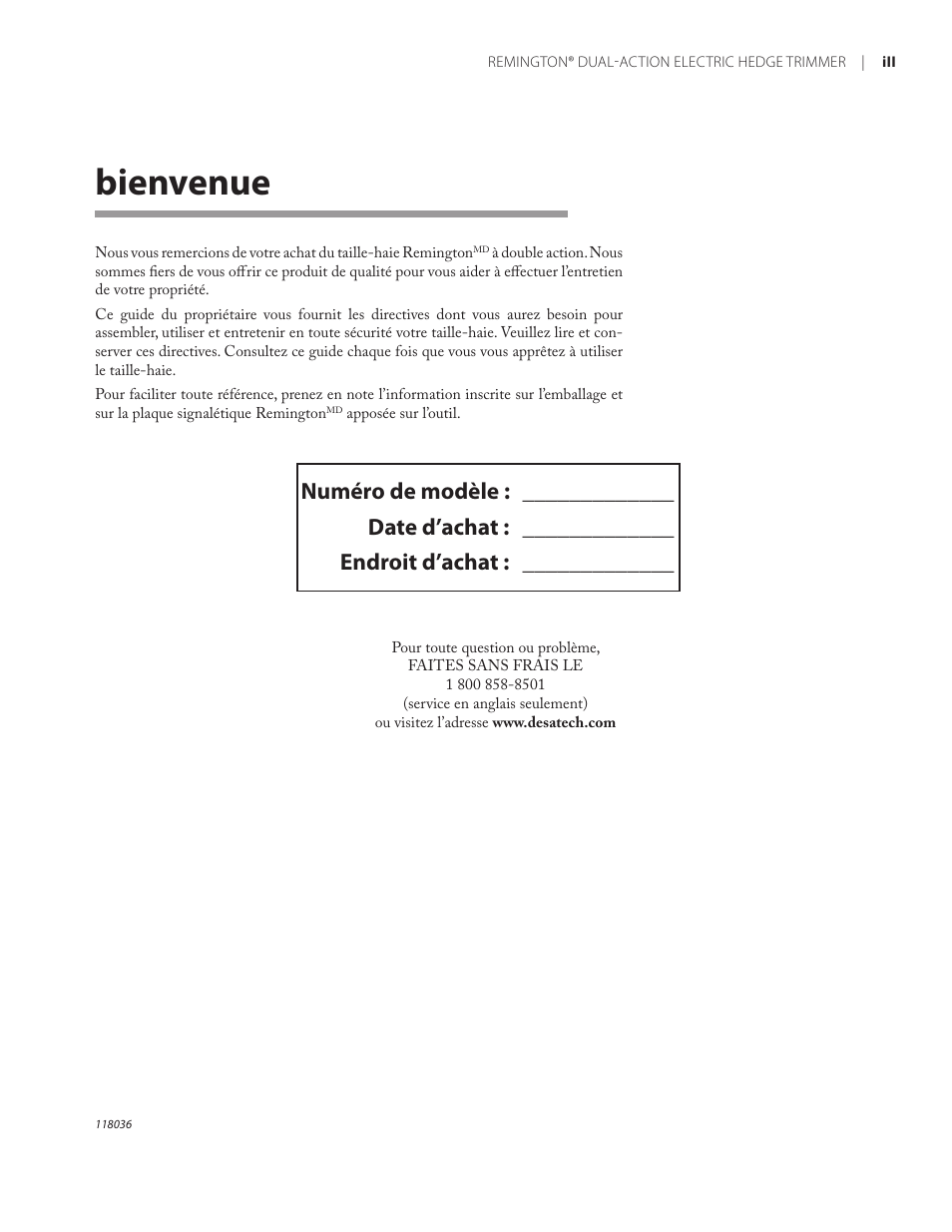 Bienvenue | Remington Power Tools HT3218A User Manual | Page 31 / 40
