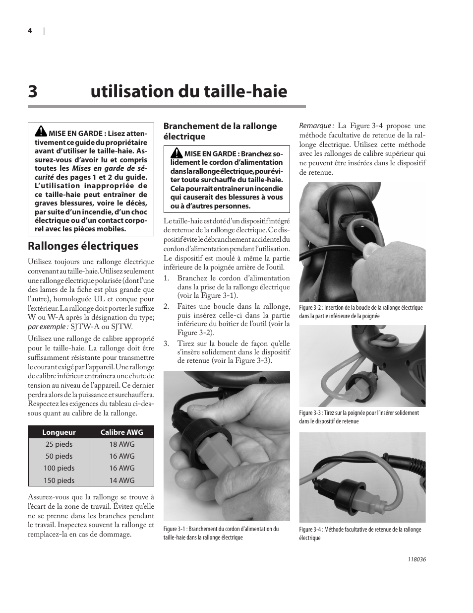 3utilisation du taille-haie, Rallonges électriques | Remington Power Tools HT3218A User Manual | Page 35 / 40