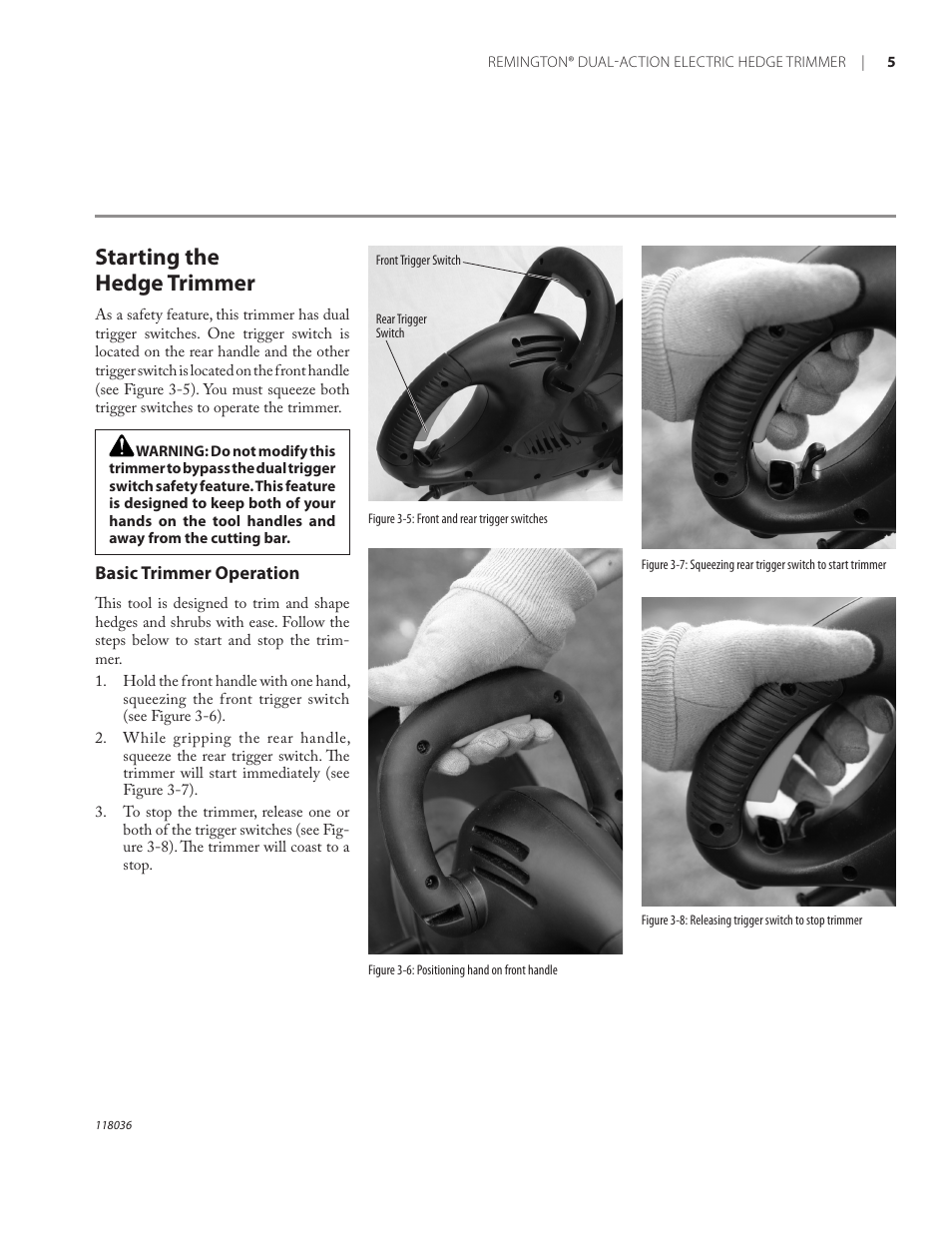 Starting the hedge trimmer | Remington Power Tools HT3218A User Manual | Page 9 / 40