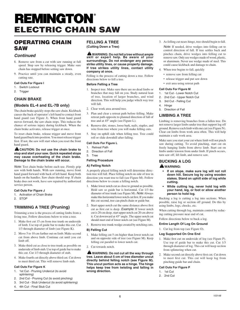 Electric chain saw, Operating chain saw, Pruning) | Continued | Remington Power Tools LNT-2 User Manual | Page 6 / 18