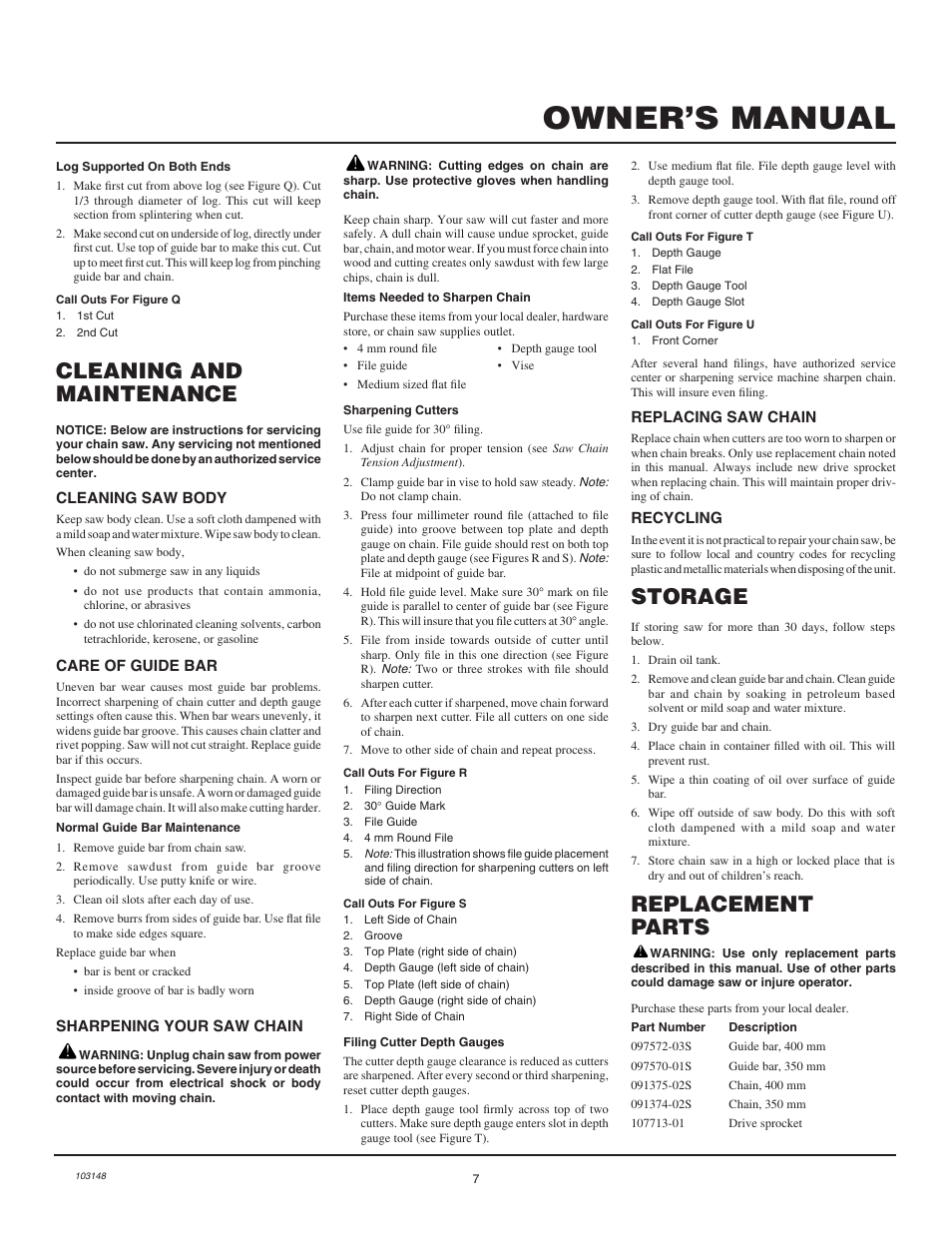 Owner’s manual, Cleaning and maintenance, Storage | Replacement parts | Remington Power Tools LNT-2 User Manual | Page 7 / 18