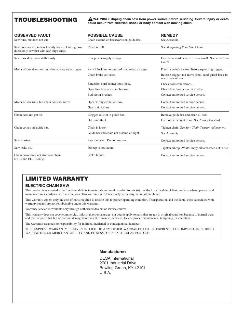 Limited warranty, Troubleshooting | Remington Power Tools LNT-2 User Manual | Page 8 / 18