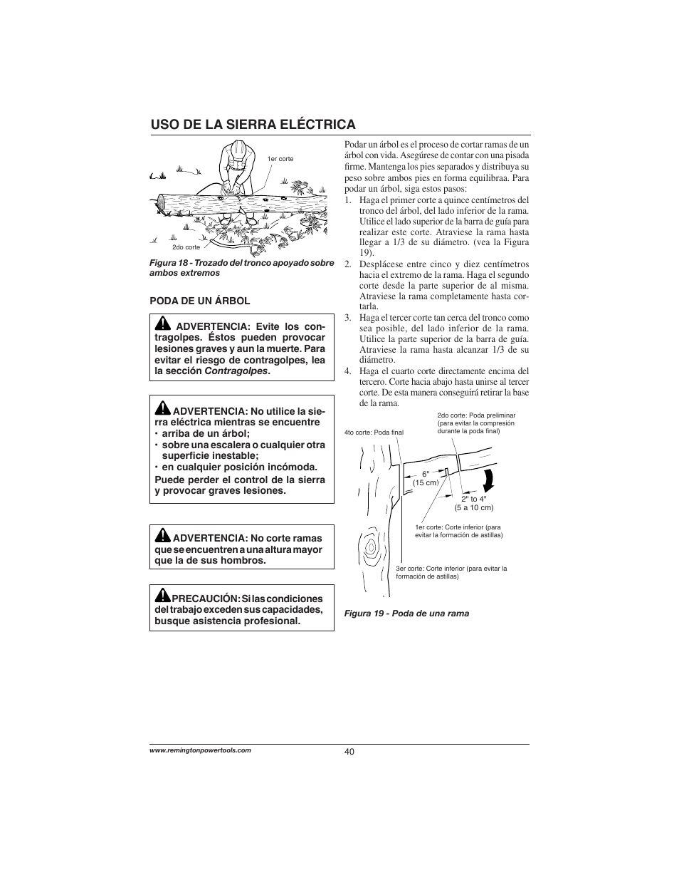 Uso de la sierra eléctrica | Remington Power Tools M15014AS User Manual | Page 40 / 76