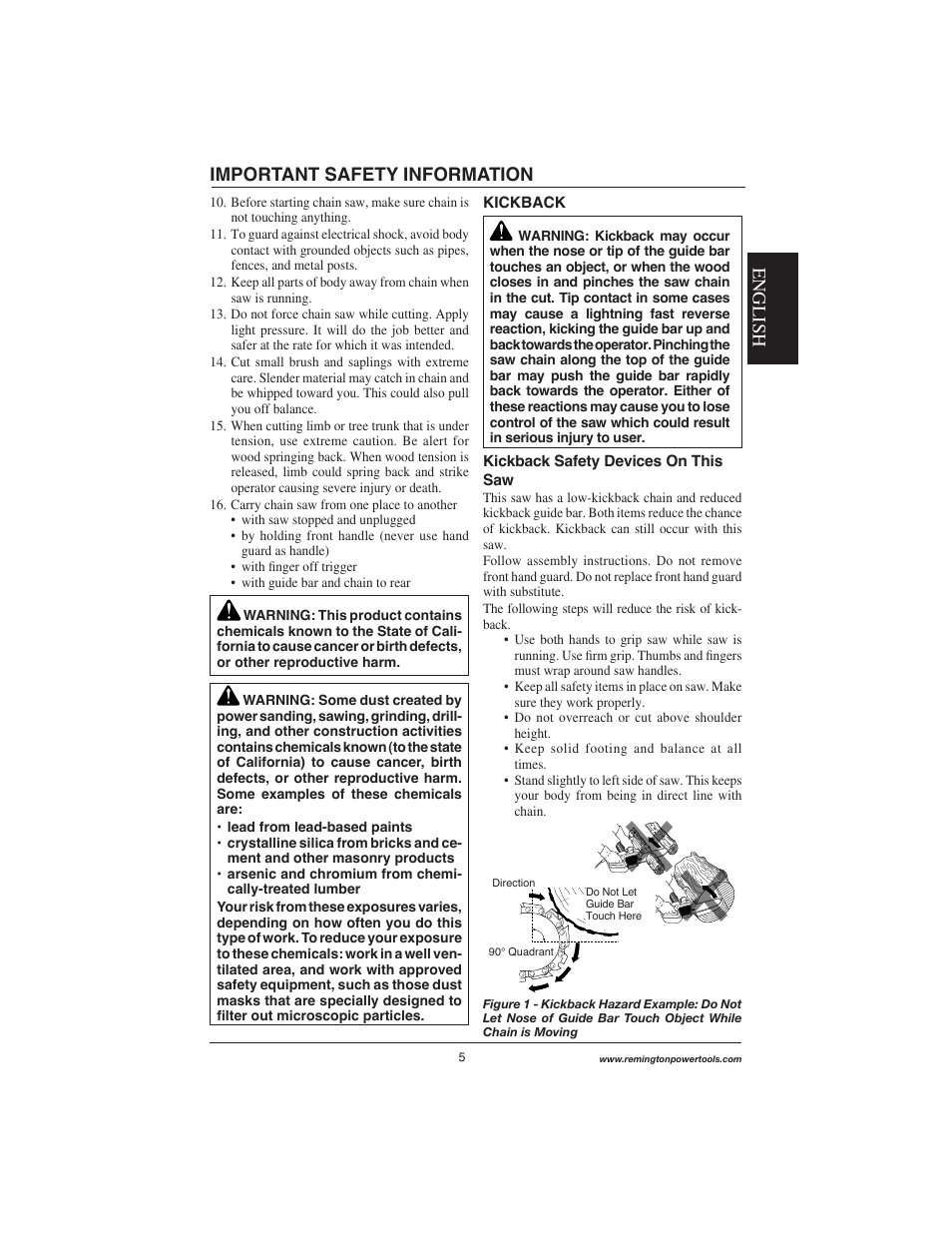 English, Important safety information | Remington Power Tools M15014AS User Manual | Page 5 / 76